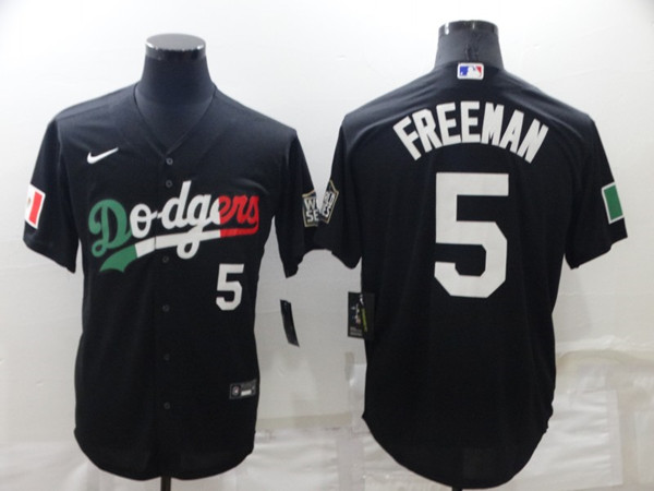 Men's Los Angeles Dodgers #5 Freddie Freeman Black Cool Base Stitched Baseball Jersey